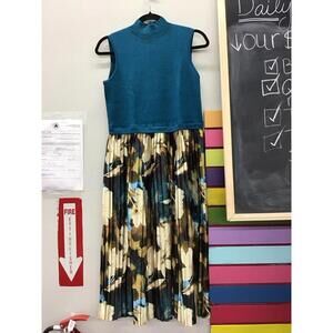 Nina Leonard womens pleated midi dress size medium high neck sleeveless new HSN